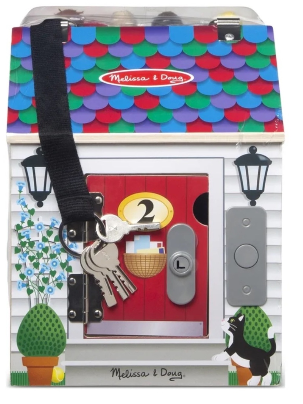 Melissa & Doug Colorful Roof Wooden Doll House Lock Box.